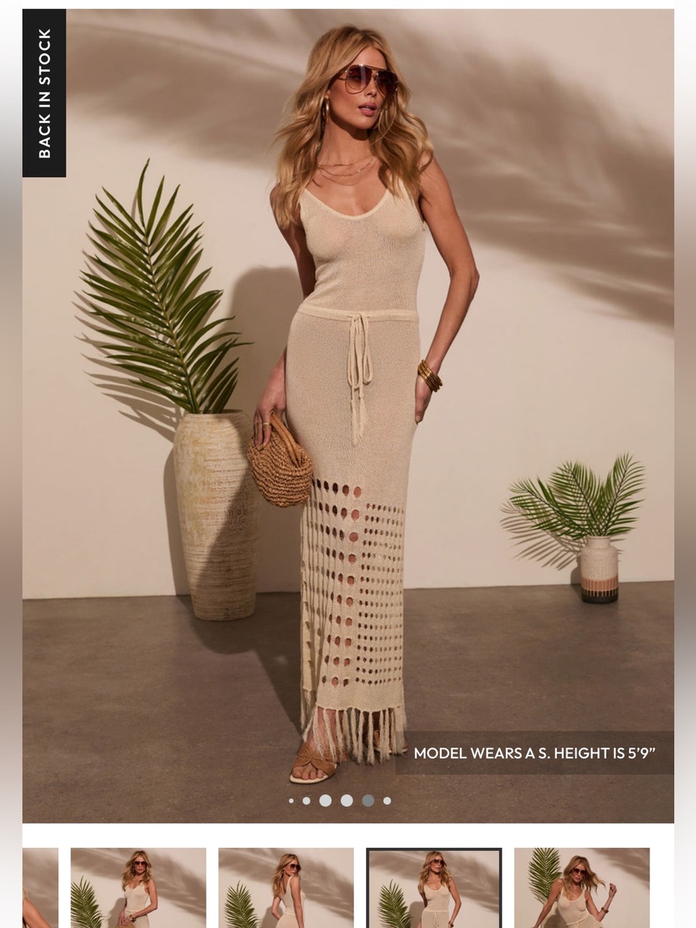 New Vici Caliana Tassel Cover Up Maxi Dress in Beige